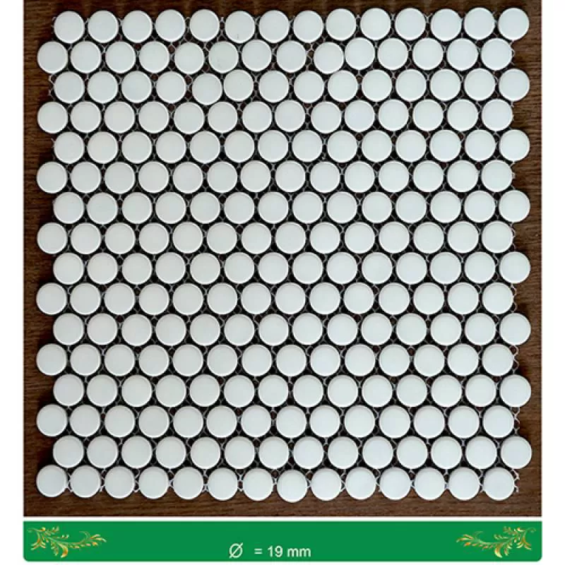 Gạch ốp tường mosaic gốm chấm bi tròn trắng mờ mã NK1915 