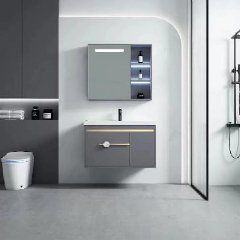 Bộ Tủ Chậu Lavabo Nhôm Kèm Gương đèn led BRODA LT-JV26