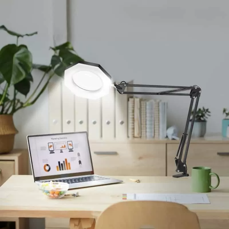Đèn kẹp bàn hình bát giác tích hợp kính lúp SF0556