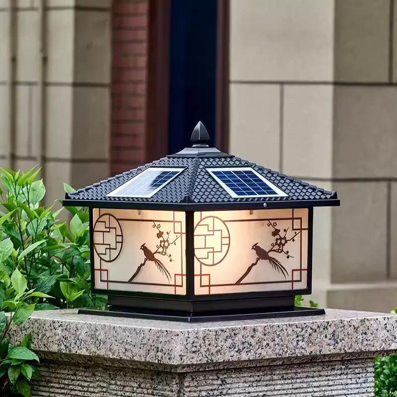 Đèn trụ năng lượng mặt trời họa tiết chim hồng tước TY6076