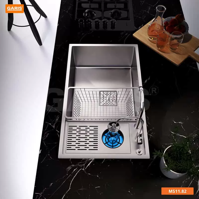 Chậu rửa 1 hố lớn sâu kèm máy rửa ly Garis MS11.82 