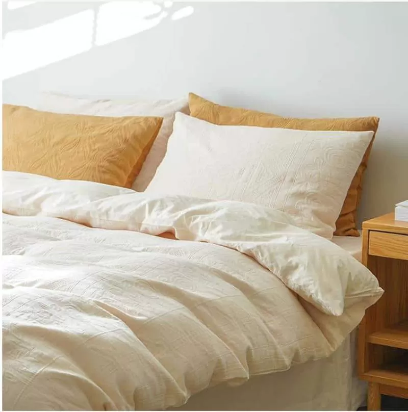 Bộ chăn ga gối cotton hoa dập nổi đơn giản JJ3484