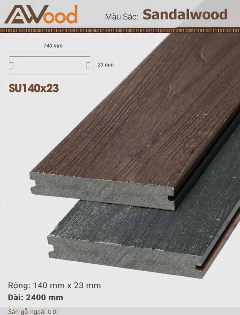 Sàn Gỗ Ngoài Trời AWood-SU140x23-Sandalwood