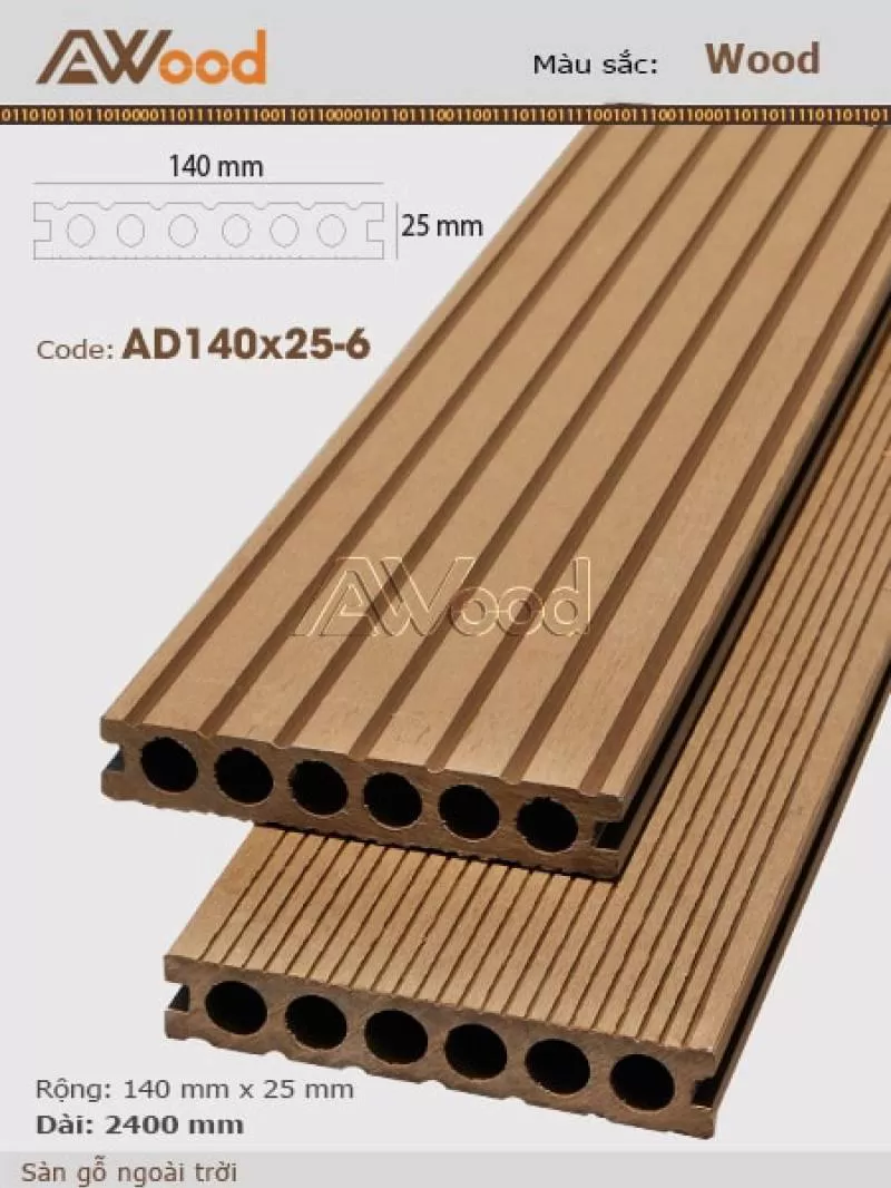 Sàn Gỗ Ngoài Trời AWood – HD140x25-6-Wood