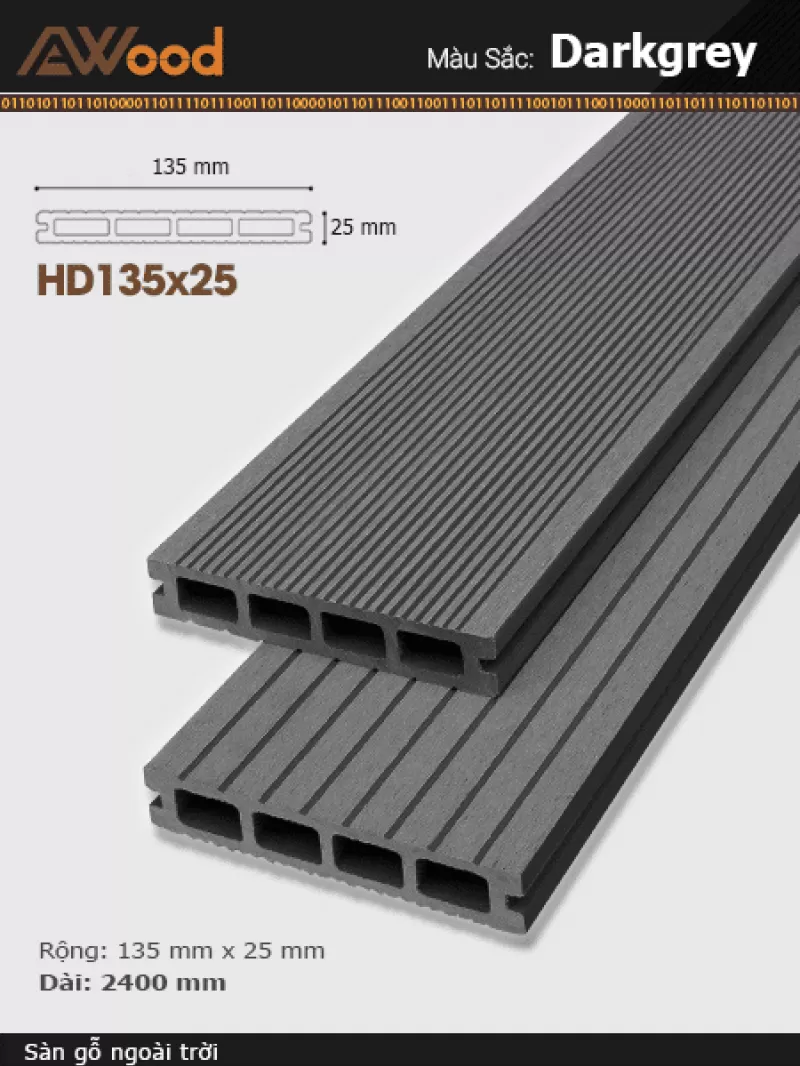 Sàn Gỗ Ngoài Trời AWood-HD135x25-Darkgrey 