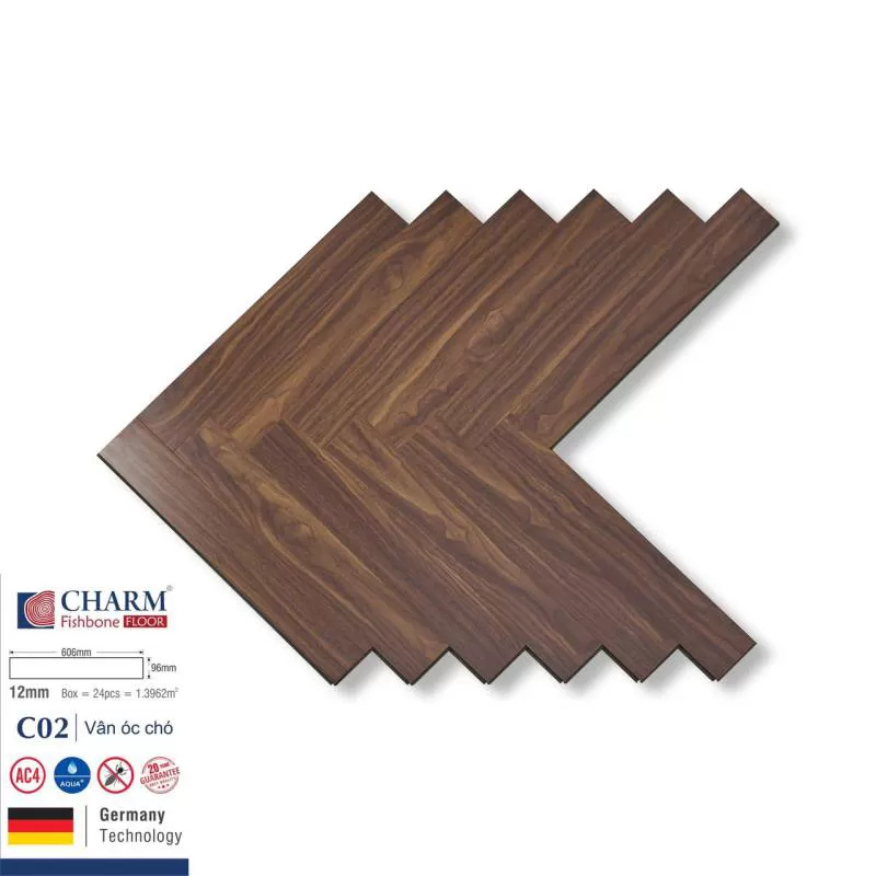 Sàn gỗ charm xương cá 12mm C02