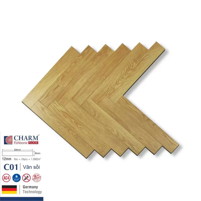 Sàn gỗ charm xương cá 12mm C01