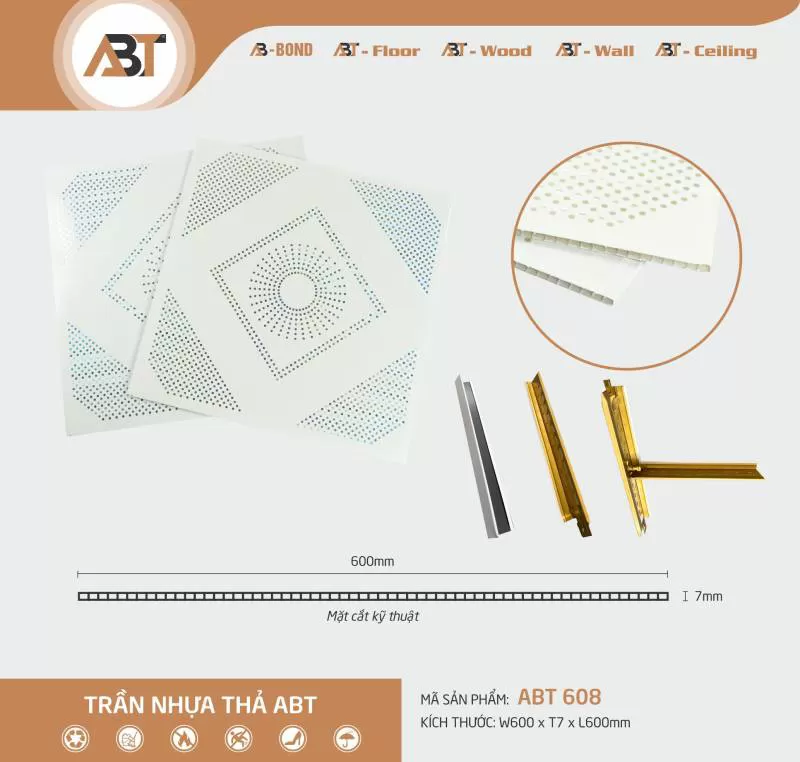 Trần nhựa thả ABT 608 (KT : 60*60 )