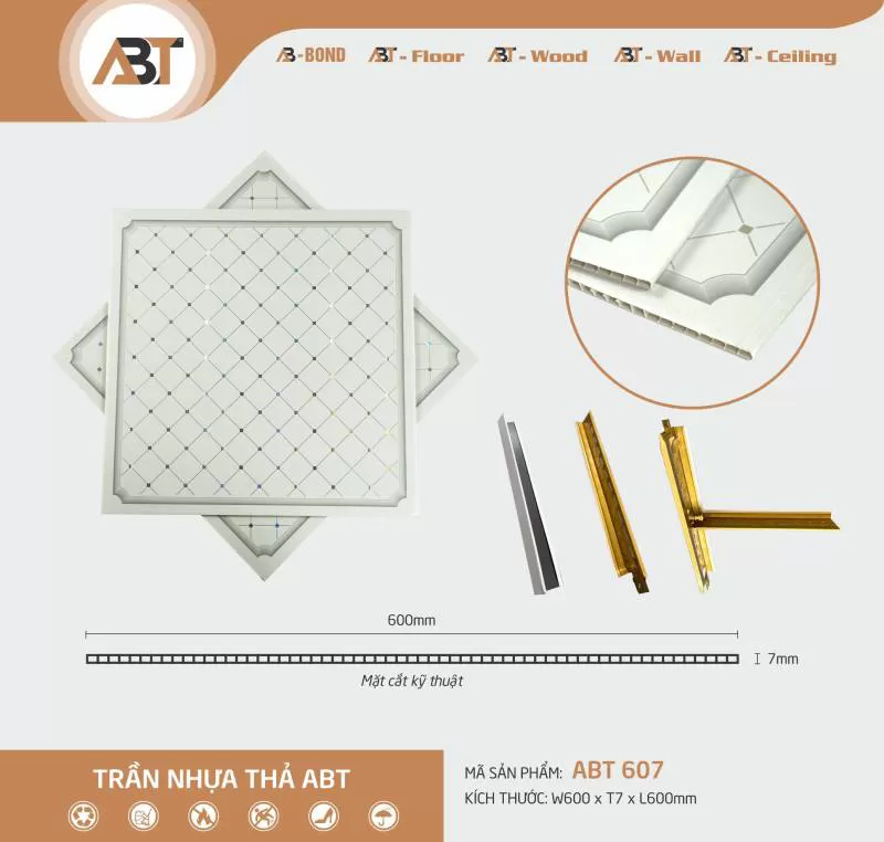 Trần nhựa thả ABT 607 ( KT: 60*60 )