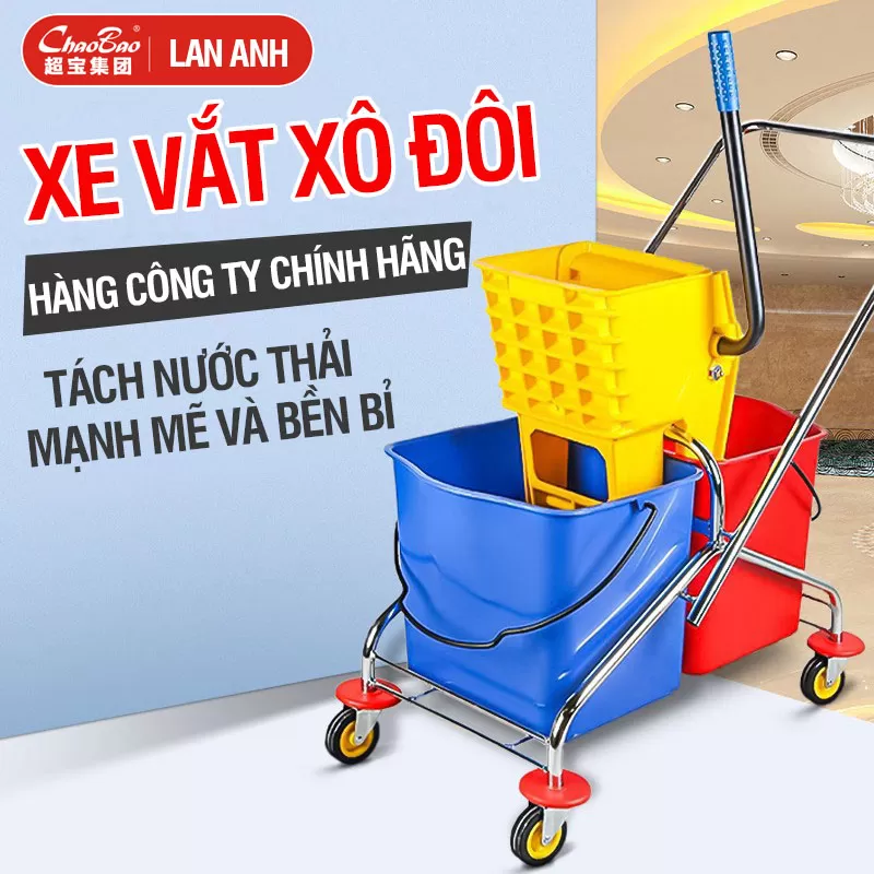 Xe vắt nước lau nhà B-043 khung inox có 2 xô 60L 