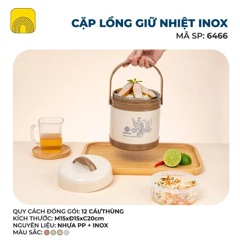 Hộp cơm giữ nhiệt 2 tầng INOX 6466 cao cấp, chính hãng giá tốt 