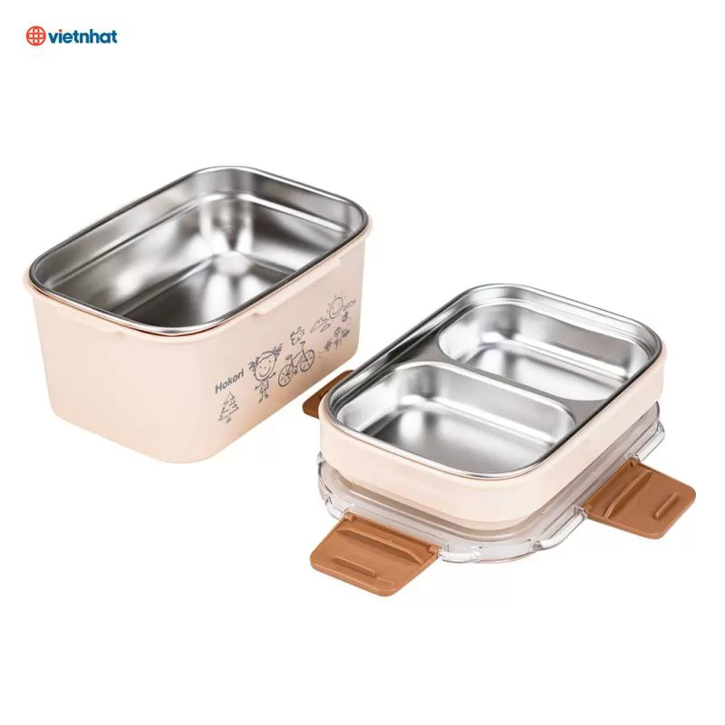 Hộp đựng cơm 2 tầng HOKORI 6566, hộp đựng cơm inox giữ nhiệt cao cấp