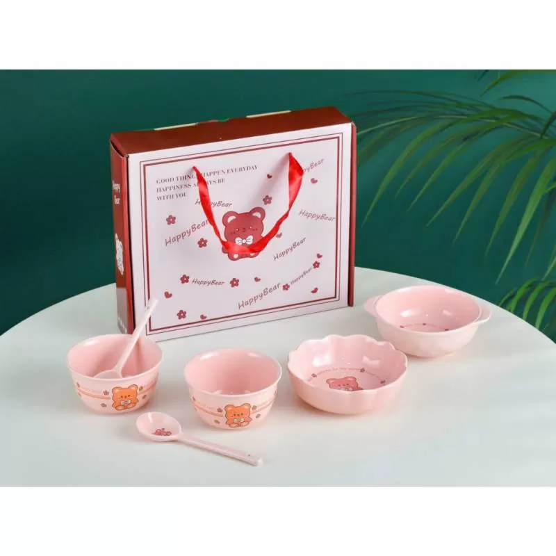 Set bộ quà tặng chén sứ 6 món gấu hồng cao cấp