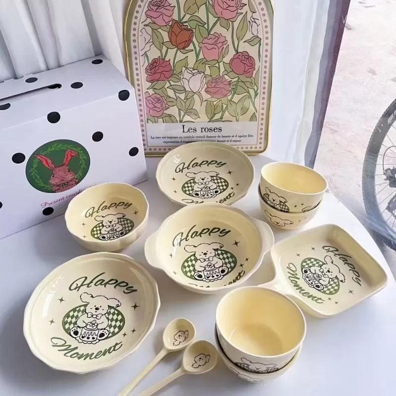 Set bộ quà tặng chén sứ 6 món cún xanh cao cấp