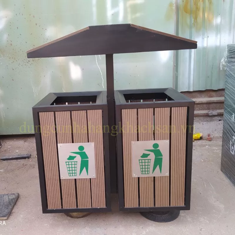 Thùng rác gỗ 2 ngăn ngoài trời NM-TS002