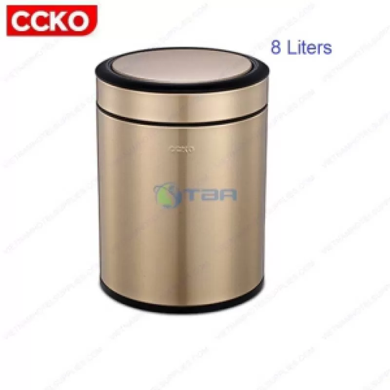 Thùng rác CCKO inox tròn mạ vàng nắp lật 8L #CK9907G