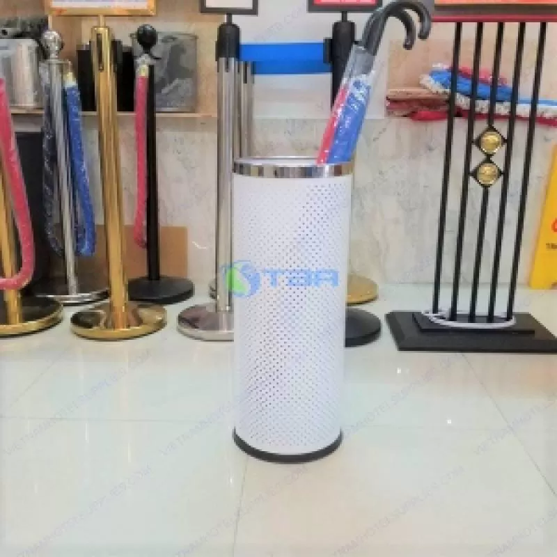 Sọt đựng ô dù hình tròn màu trắng vành inox