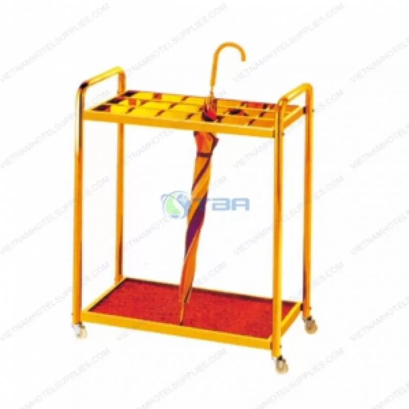 Kệ đựng ô dù inox mạ vàng chia ô có thảm lót 