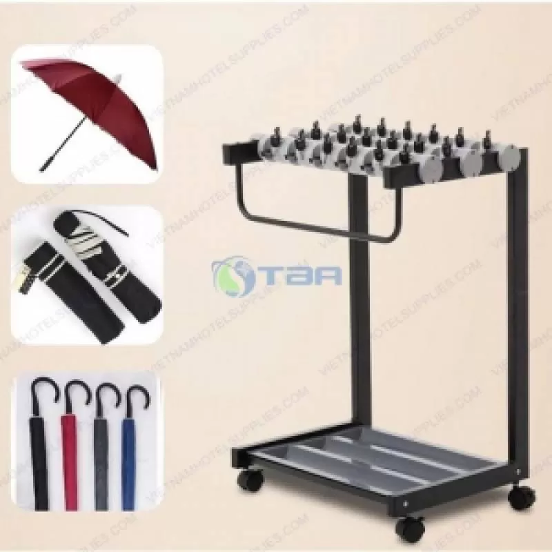 Kệ để ô dù đặt tiền sảnh 18 ô có khóa & bánh xe