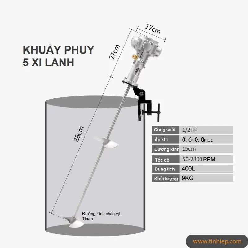 Máy khuấy kẹp thùng phuy BCG 5 xi lanh