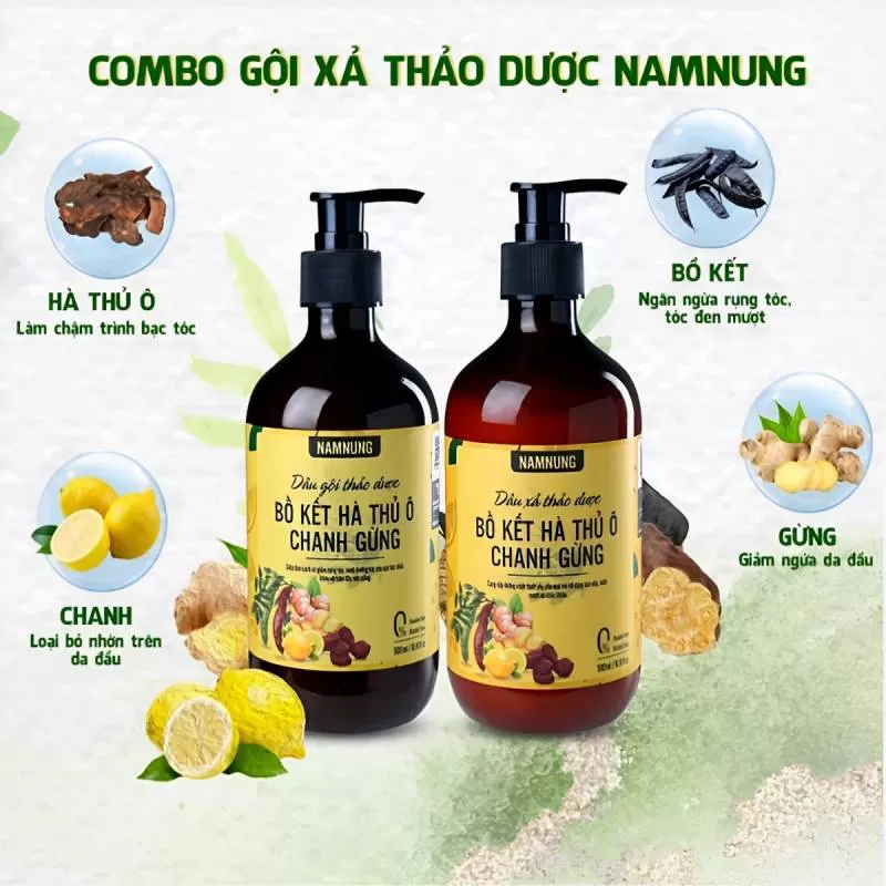 Combo Dầu Gội Và Dầu Xả Không Bọt Bồ Kết Hà Thủ Ô Chanh Gừng Cô Đặc