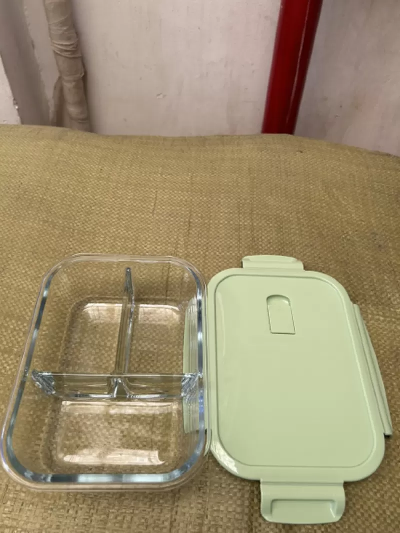 Hộp Cơm Thủy Tinh 3 Ngăn Nắp Xanh HC3T 1040ml ( Thùng 24 Cái )