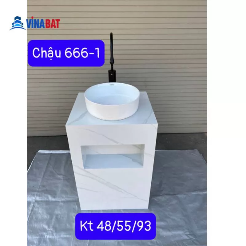 Chậu rửa lavabo chân đứng nghệ thuật đá ganic 666-1 