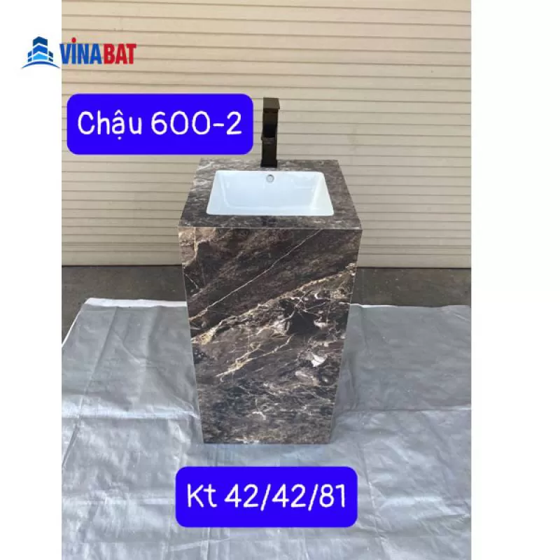 Chậu rửa lavabo chân đứng nghệ thuật đá ganic 600-2