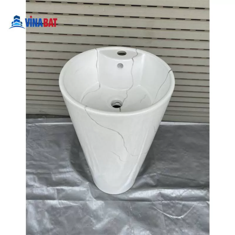 Chậu rửa lavabo chân đứng nghệ thuật vân đá màu trắng H3207-4