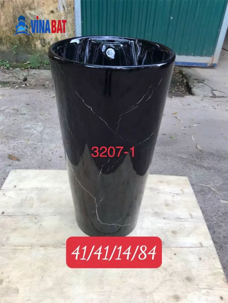 Chậu rửa lavabo chân đứng nghệ thuật vân đá màu đen H3207