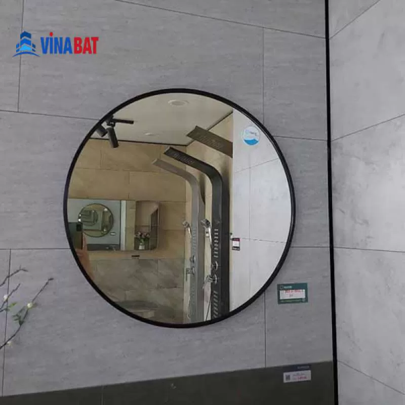 Gương soi phòng tắm HAIFA đèn led viền đen D802 Φ70cm