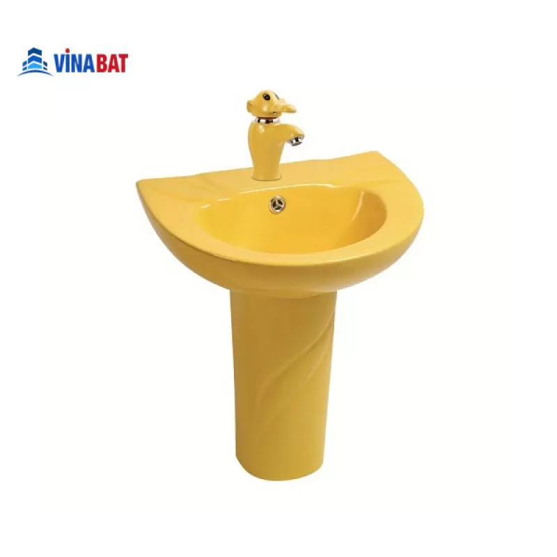 Chậu lavabo trẻ em treo tường có chân màu vàng HN0212