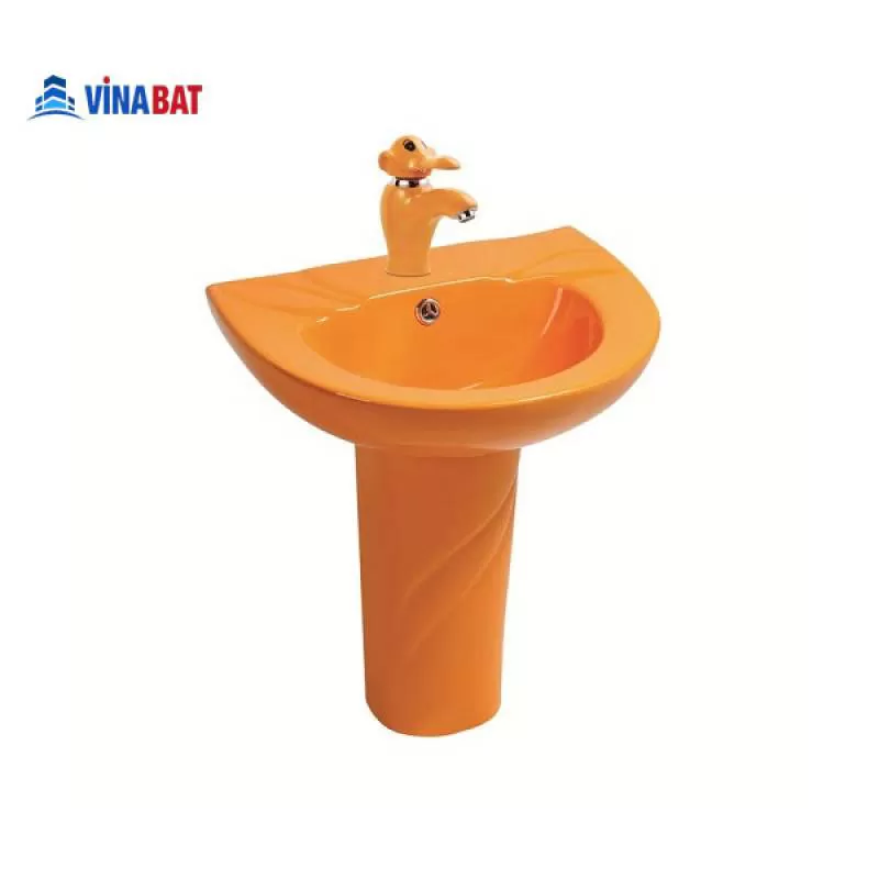 Chậu lavabo trẻ em treo tường có chân màu cam HN0211