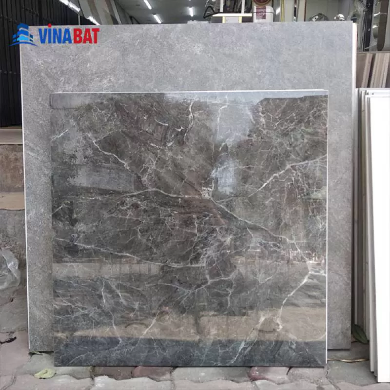 Gạch ốp lát Grand 80x80cm AMP88004 vân đá ghi đậm siêu bóng