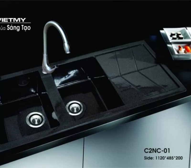 Chậu đá Việt Mỹ C2NC-01, 1120 x 485 x 200 mm, 2 hộc có cánh