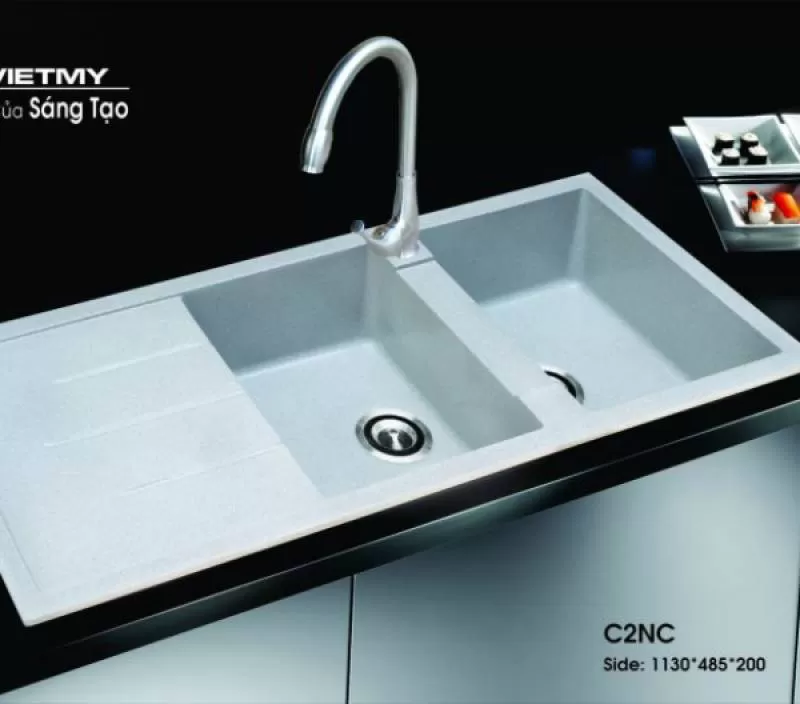 Chậu đá Việt Mỹ C2NC, 1130 x 485 x 200 mm, 2 hộc có cánh