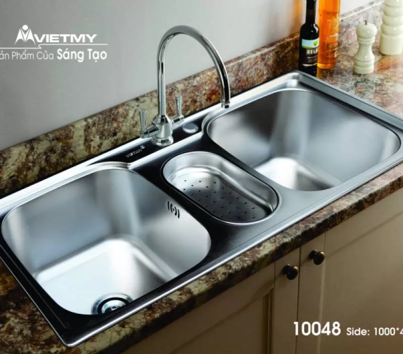 Chậu rửa inox 201 Việt Mỹ H.10048, 1000 x 480 x 230 mm
