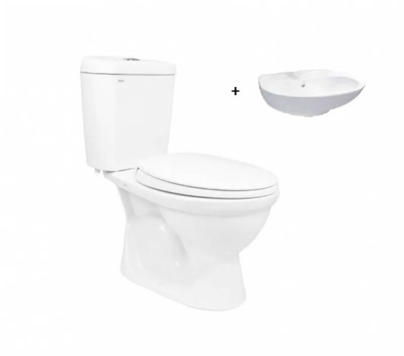 Bàn cầu 2 khối Viglacera VI88 nắp rơi êm + Lavabo BS401 