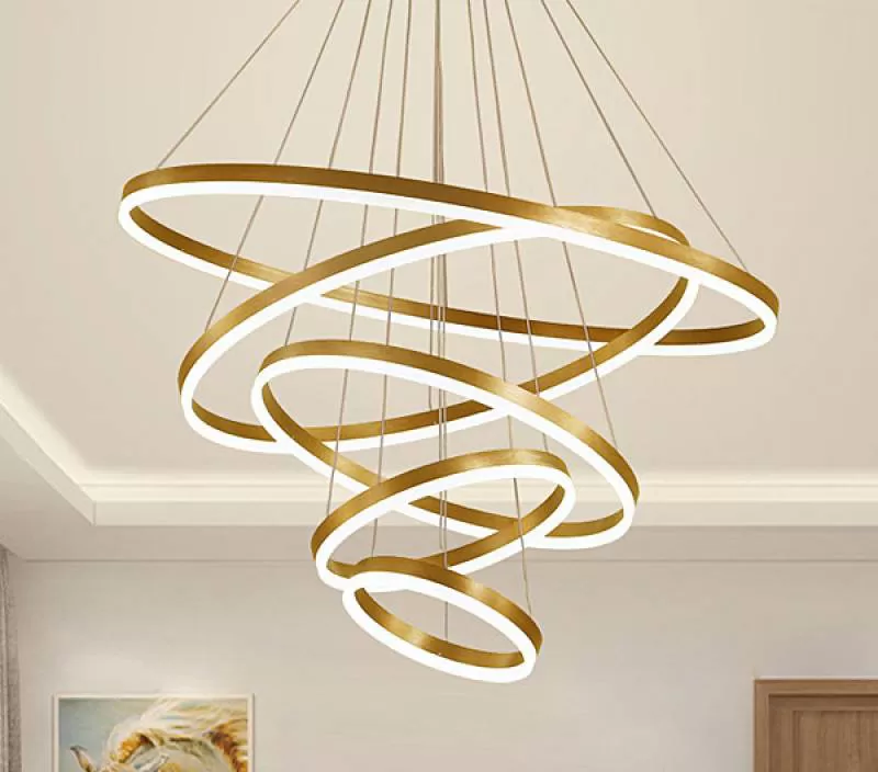 Đèn thả vòng tròn 5 tầng Verona T7550/5GD, (200 x 400 x 600 x 800 x 1000) x 3000 mm