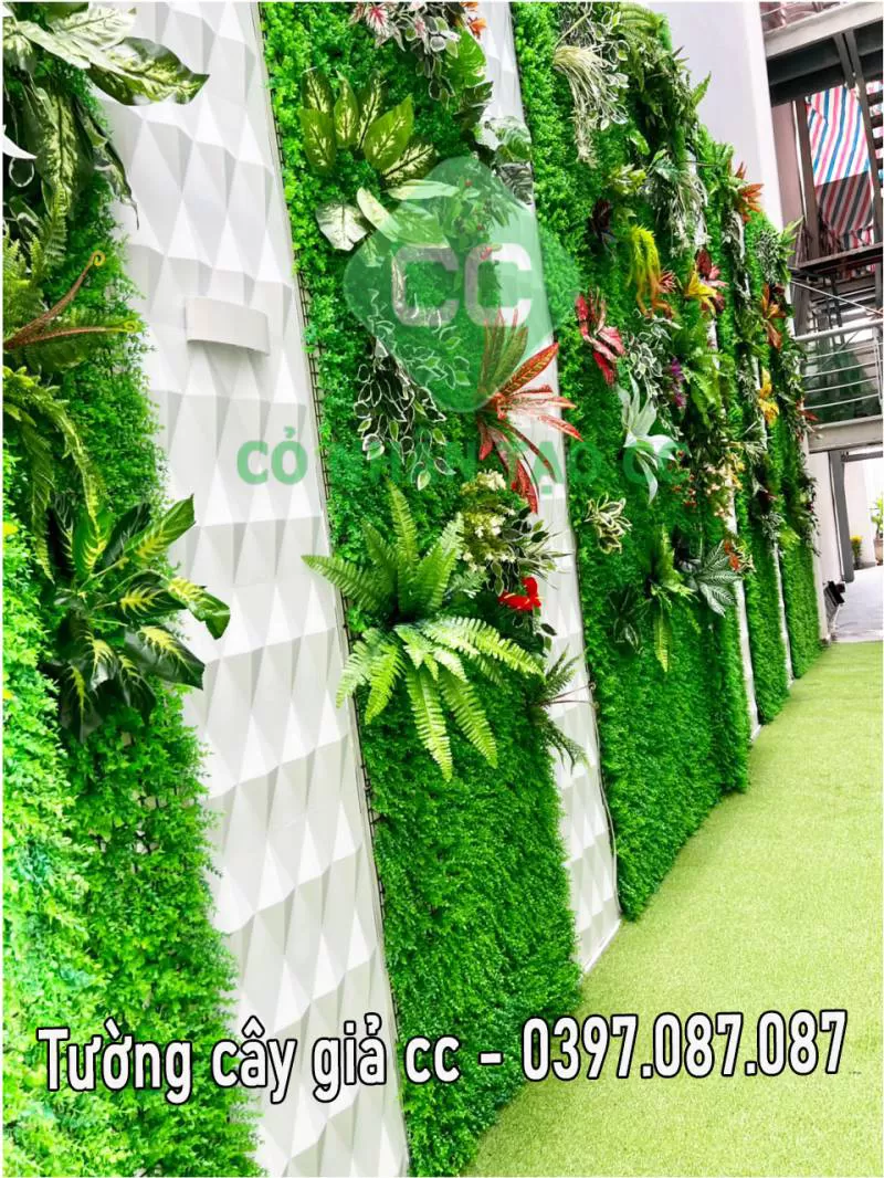 Tường cây giả, vách tường trang trí cỏ nhân tạo 