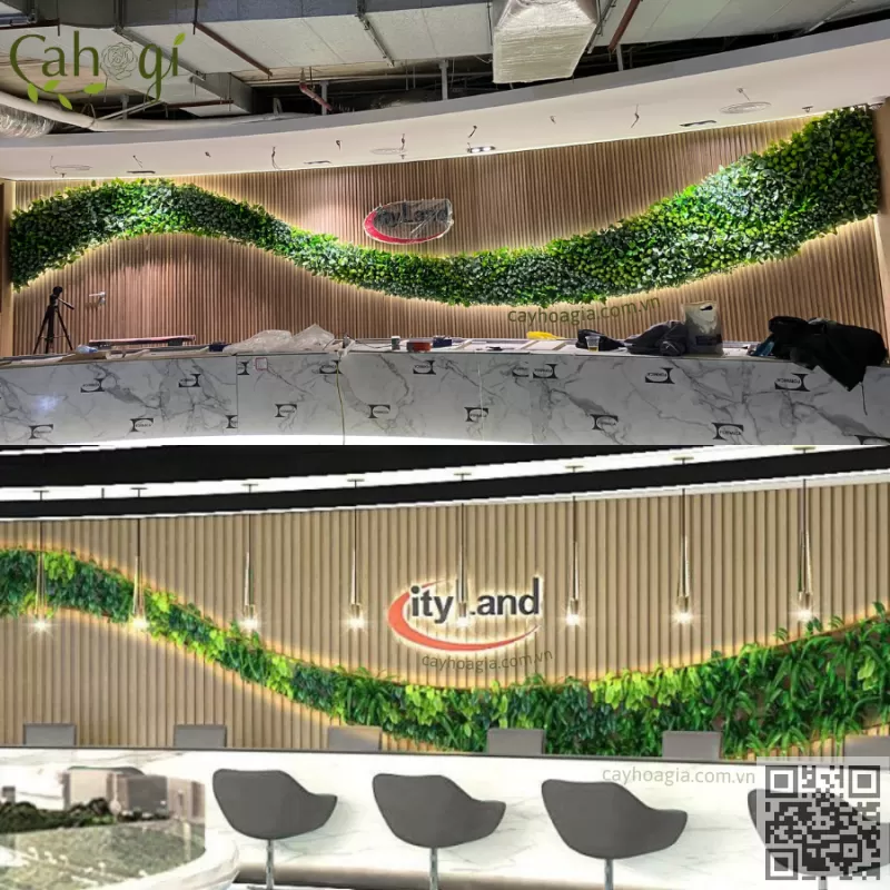 Thi Công Tường Cây Giả Lượn Sóng Văn Phòng Tập Đoàn City Land Tại Toà Nhà Hồng Hà