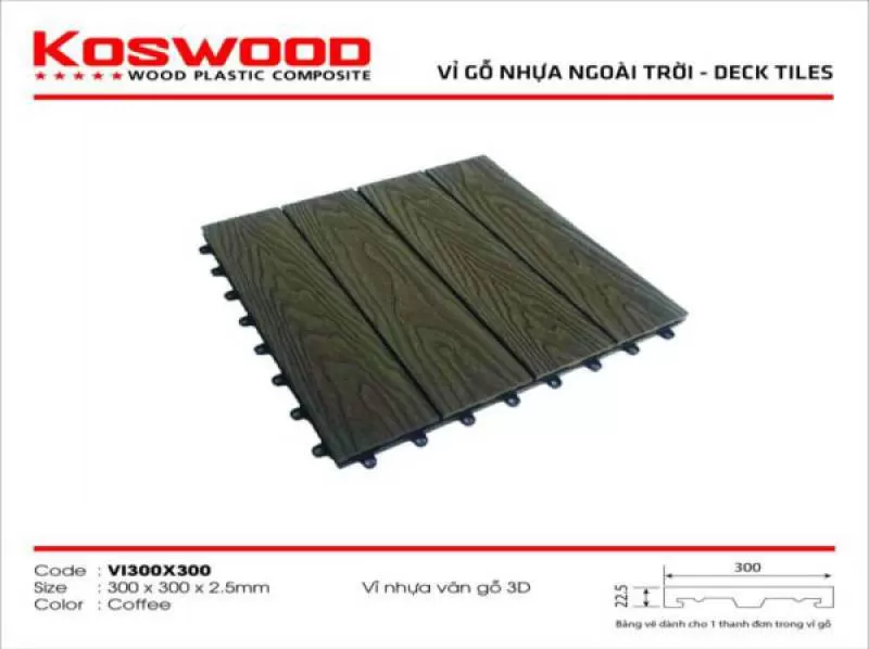 Sàn gỗ nhựa ngoài trời Koswood brown K140V25