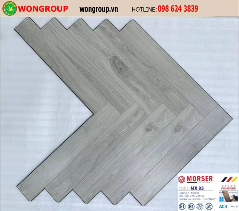 Sàn Gỗ Công Nghiệp Morser Xương Cá Cốt Xanh 8mm MX 85