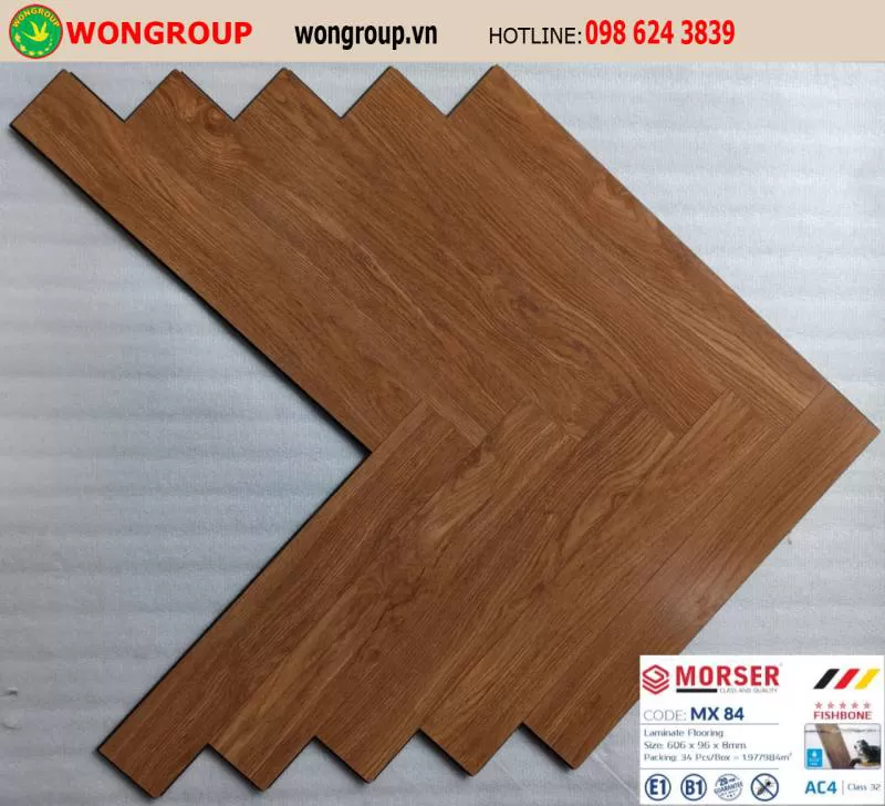 Sàn Gỗ Công Nghiệp Morser Xương Cá Cốt Xanh 8mm MX 84