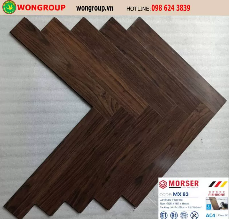 Sàn Gỗ Công Nghiệp Morser Xương Cá Cốt Xanh 8mm MX 83