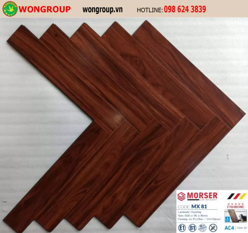Sàn Gỗ Công Nghiệp Morser Xương Cá Cốt Xanh 8mm MX 81