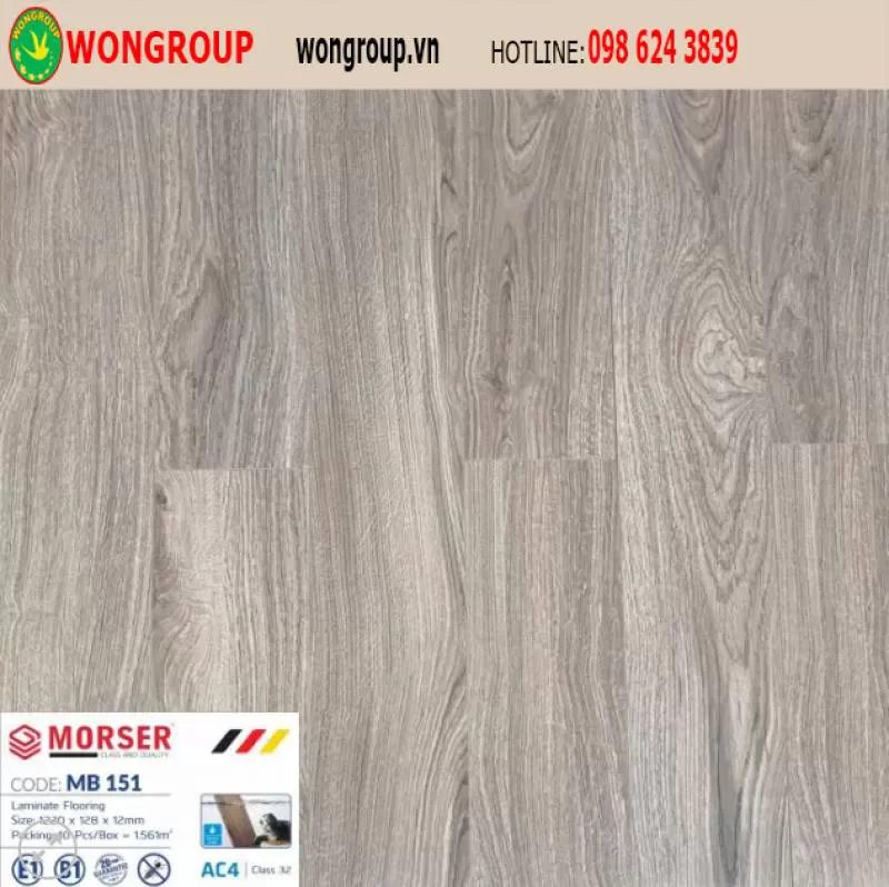Sàn Gỗ Công Nghiệp Morser MB151 12mm Cốt Trắng Mặt Bóng