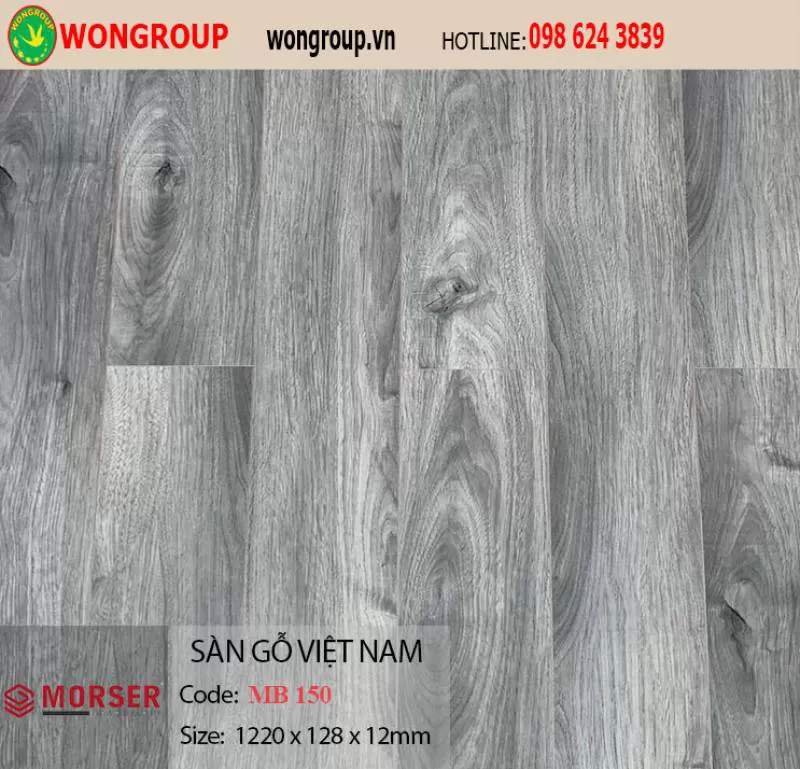 Sàn Gỗ Morser MB150 mặt bóng cốt trắng 12mm
