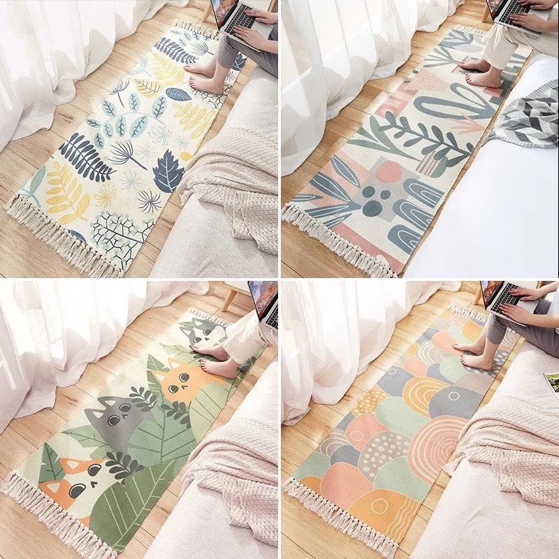 Thảm Canvas Trang Trí Chân Giường Thảm Trải Sàn Chống Trượt Dài 