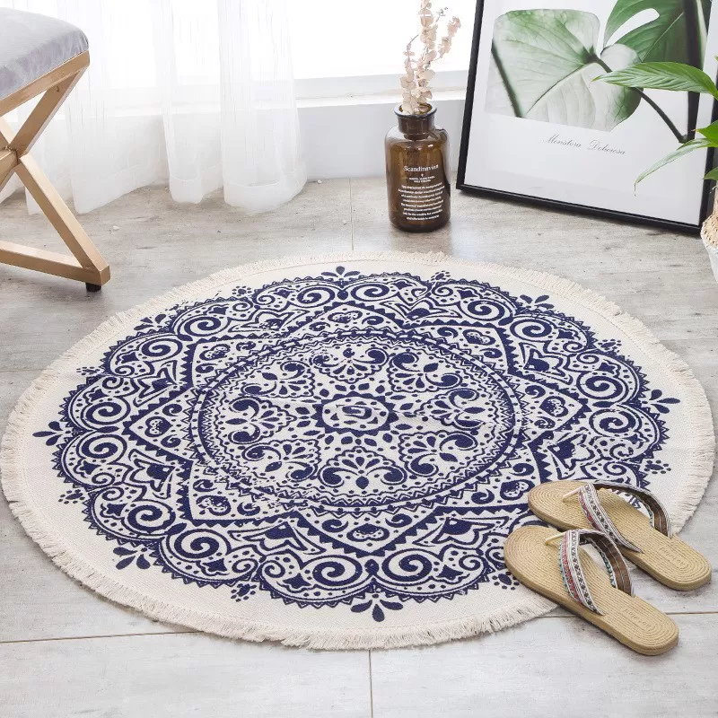 Thảm Canvas Tròn Tua Rua Scadivian Thổ Cẩm